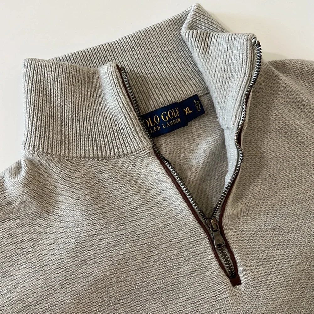 Polo Golf Ralph Lauren Merino Wool Beige Mock collard 1/4 Zip PullOver‎ Men XL